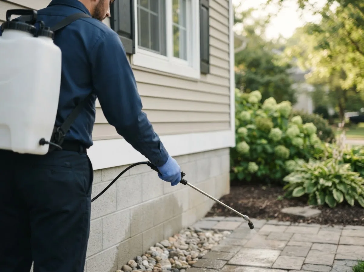 Pest control technician inspecting a home in Muskego, WI